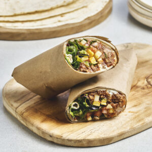 Wraps med tacokjøtt, pico de gallo og rømme