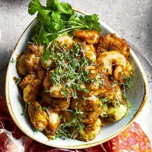 Ekstra marinerte villfangede reker med Romesco